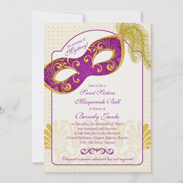 Sweet 16 Birthday Invitation | Masquerade Ball (Front)