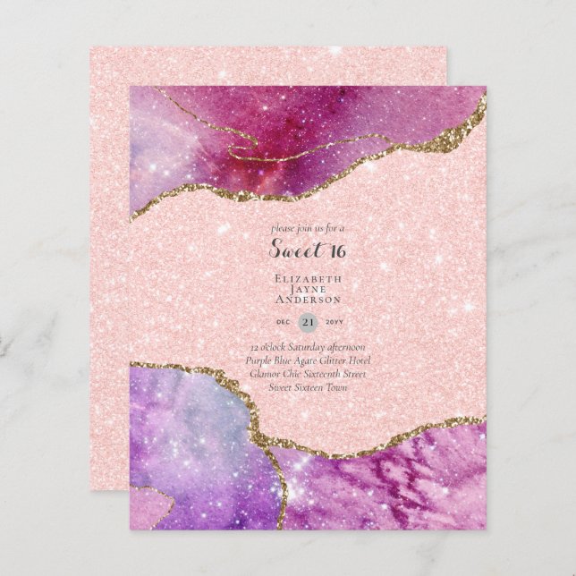 Sweet 16 Birthday Invitations Agate Glitter  (Front/Back)