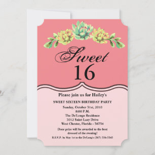 Sweet 16 Birthday Invite Bohemian Cactus Succulent