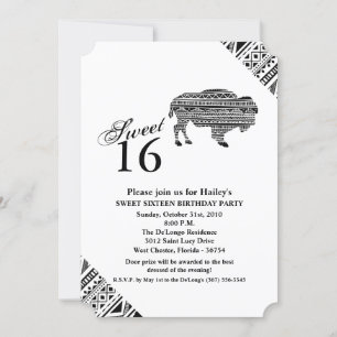 Sweet 16 Birthday Invite Boho Buffalo Tribal Patte