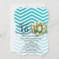 Sweet 16 Birthday Invite Boho Cacti Cactus Succule