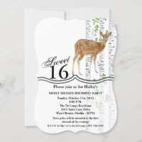 Sweet 16 Birthday Invite Deer Doe Woodland Buck La
