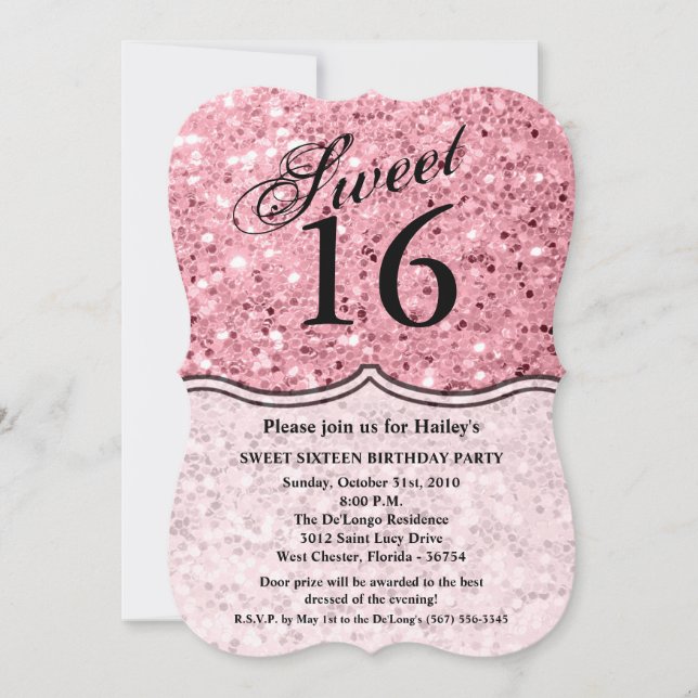 Sweet 16 Birthday Invite Rose Gold Glitter (Front)
