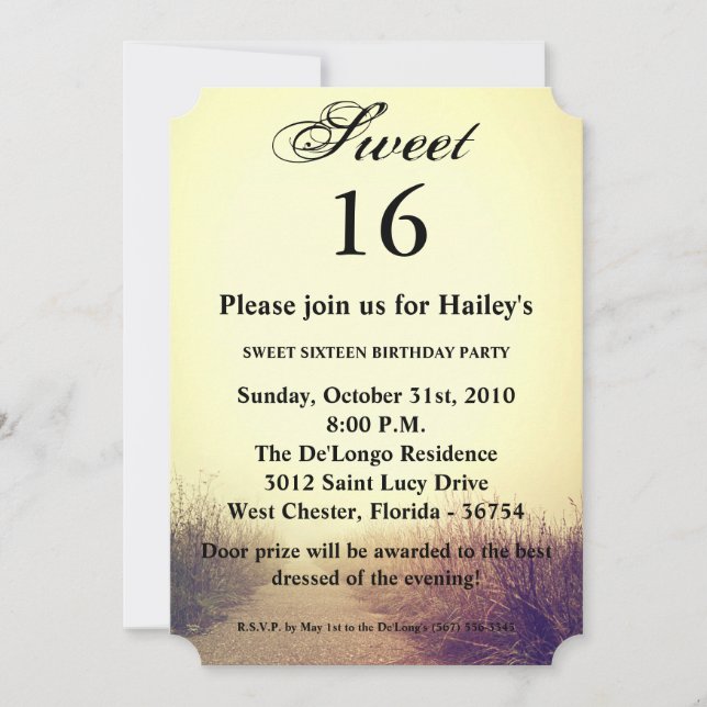 Sweet 16 Birthday Invite Sunrise Pathway Walkway P (Front)
