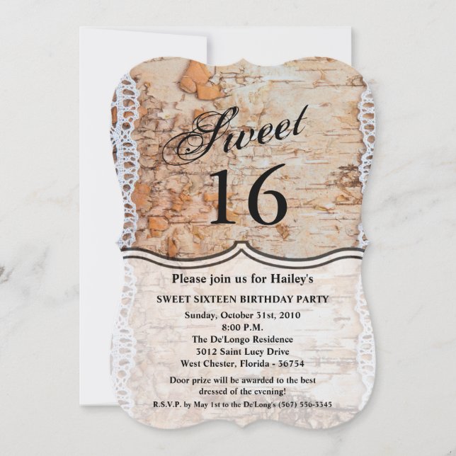 Sweet 16 Birthday Invite vcountry barn wood lace t (Front)