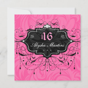 Sweet 16 Birthday Jewel Chandelier Frame PInk Invitation