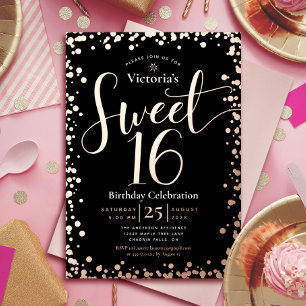 Sweet 16 Birthday Modern Glam Black Real Rose Gold