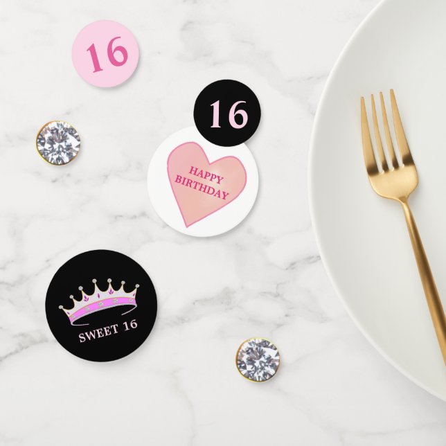 Sweet 16 Birthday on Rose Gold & Black Confetti (Group)