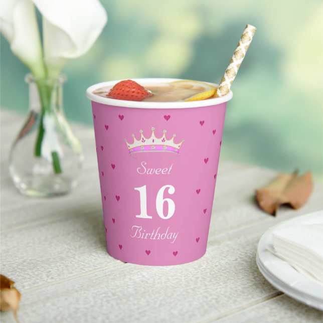 Sweet 16 Birthday on Rose Gold Shades Paper Cups (Insitu)