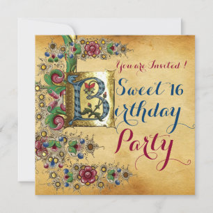 SWEET 16 BIRTHDAY PARTY ANTIQUE FLORAL PARCHMENT INVITATION