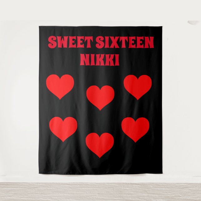 SWEET 16 BIRTHDAY PARTY BACKDROP CUSTOM TAPESTRY (Front)