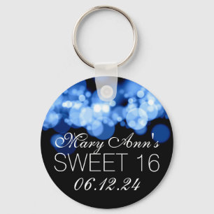 Sweet 16 Birthday Party Blue Bokeh Lights Key Ring