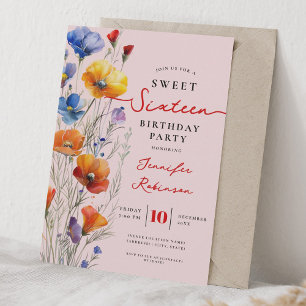 Sweet 16 Birthday Party Boho Wildflowers  Invitation