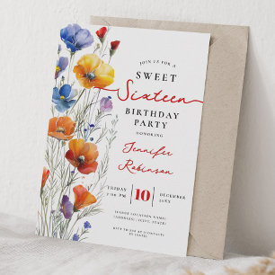 Sweet 16 Birthday Party Boho Wildflowers Invitation