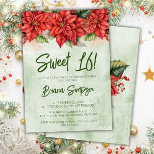 Sweet 16 Birthday Party Christmas Poinsettia Invitation