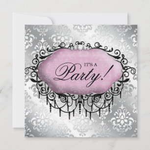 Sweet 16 Birthday Party Cool Damask Pink Silver Invitation