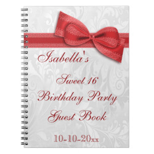 Sweet 16 Birthday Party Damask and Bow Notebook