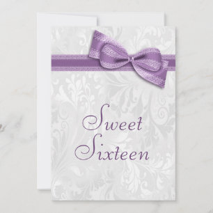 Sweet 16 Birthday Party Damask and Faux Bow Invitation