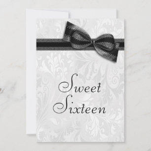 Sweet 16 Birthday Party Damask and Faux Bow Invitation