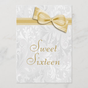 Sweet 16 Birthday Party Damask and Faux Bow Invitation