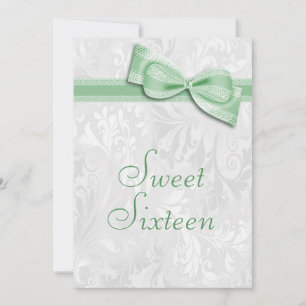 Sweet 16 Birthday Party Damask and Faux Bow Invitation