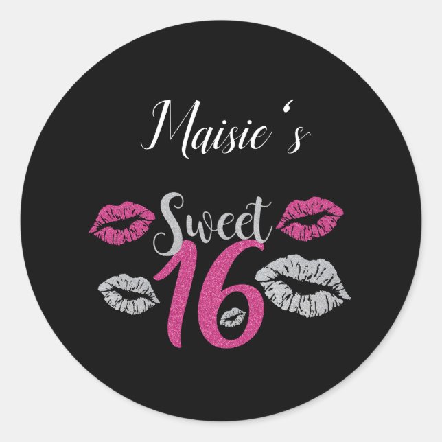 Sweet 16 birthday party favour sticker (Front)