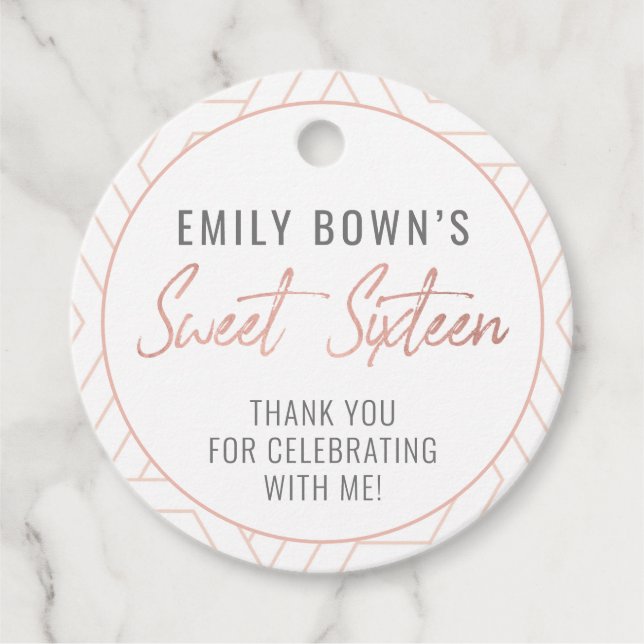 Sweet 16 birthday Party Favour Tags (Front)