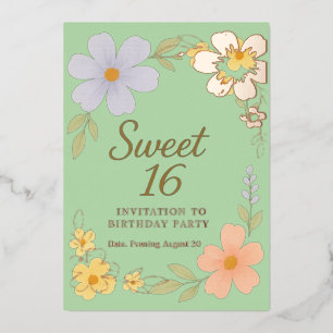 sweet 16 birthday party floral invition 