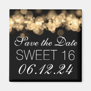 Sweet 16 Birthday Party Gold Bokeh Lights Magnet