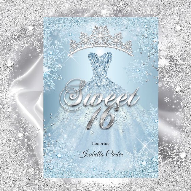 Sweet 16 Birthday Party Ice Blue Snowflake Winter Invitation (Creator Uploaded)