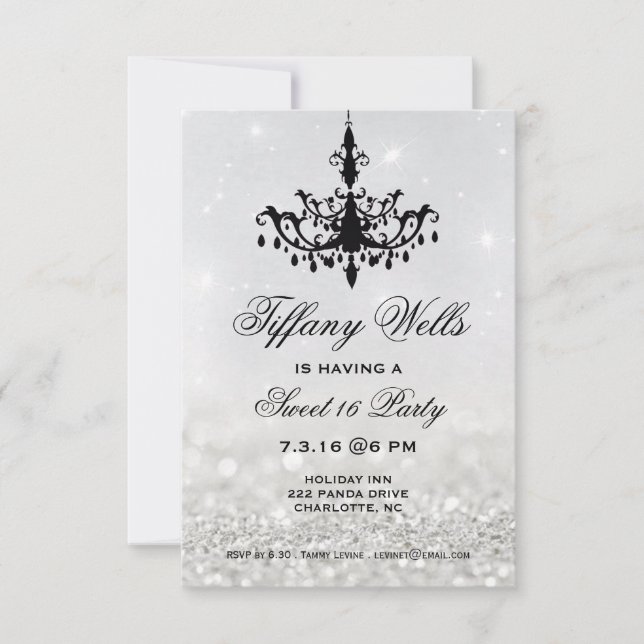 Sweet 16 Birthday Party Invite | Chandelier Silver (Front)
