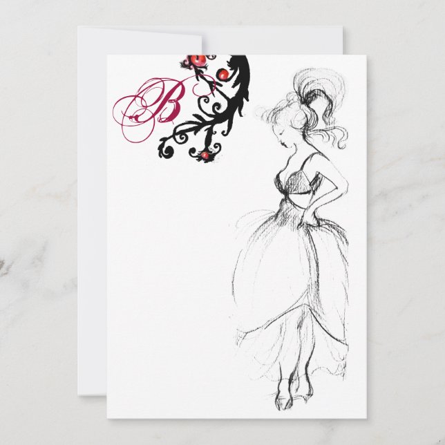 SWEET 16 BIRTHDAY PARTY MONOGRAM Red Black Swirls Invitation (Front)