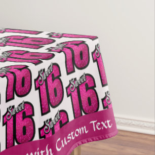 Sweet 16 Birthday Party Pink Glitter Personalised Tablecloth