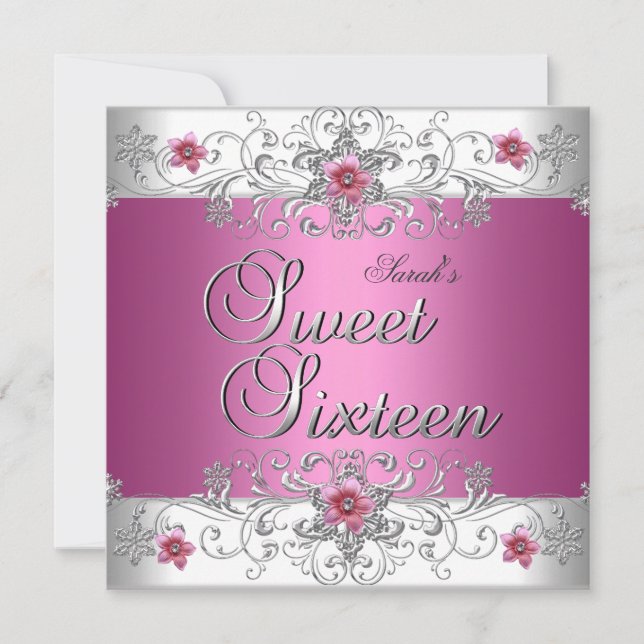 Sweet 16 Birthday Party Pink White Diamond Invitation (Front)