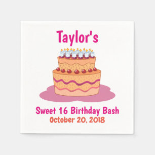 Sweet 16 Birthday Party Pink with Cake Napkin