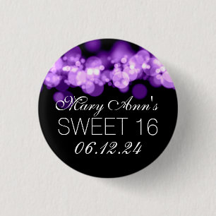 Sweet 16 Birthday Party Purple Bokeh Lights 3 Cm Round Badge