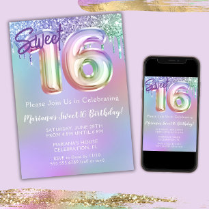 Sweet 16 Birthday Party Purple Pink Glitter Invitation