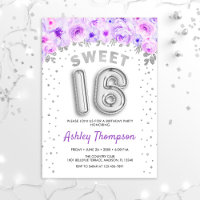 Sweet 16 Birthday Party - Purple Silver Balloons