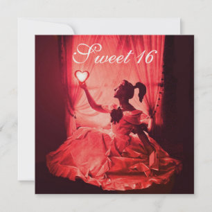 SWEET 16 BIRTHDAY PARTY,RED BLACK WHITE DAMASK INVITATION
