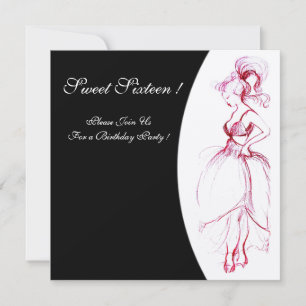 SWEET 16 BIRTHDAY PARTY Red Pink Black White Invitation