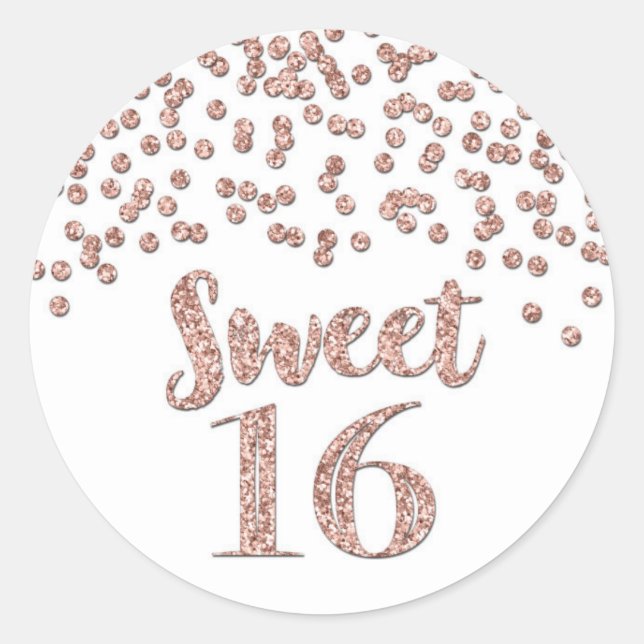 Sweet 16 Birthday Party Rose Gold Confetti Classic Round Sticker (Front)