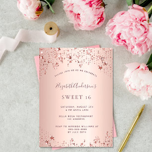 Sweet 16 birthday party rose gold stars sprinkle invitation