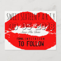 Sweet 16 Birthday Party Save The Date Red Lips