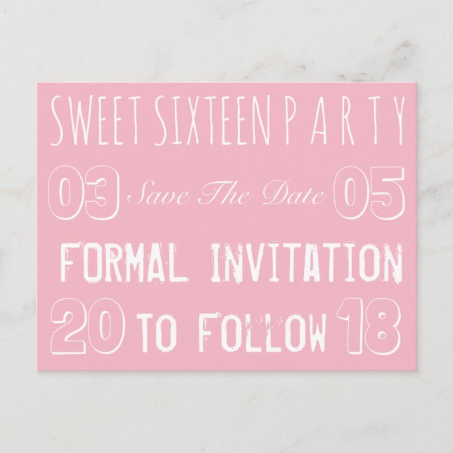 Sweet 16 Birthday Party Save The Date Soft Pink Announcement Postcard (Front)