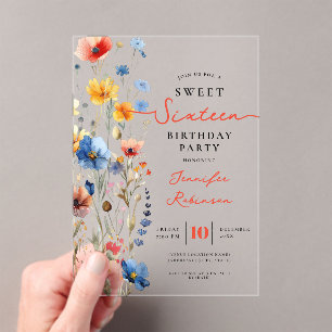 Sweet 16 Birthday Party Wildflower Meadow Acrylic Invitations