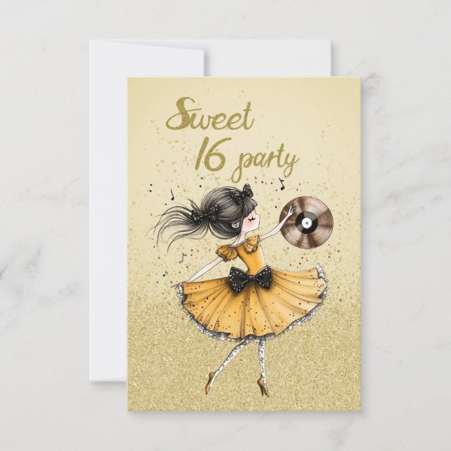 Sweet 16 Birthday Party Yellow Dress Sparkly Invitation (Front)