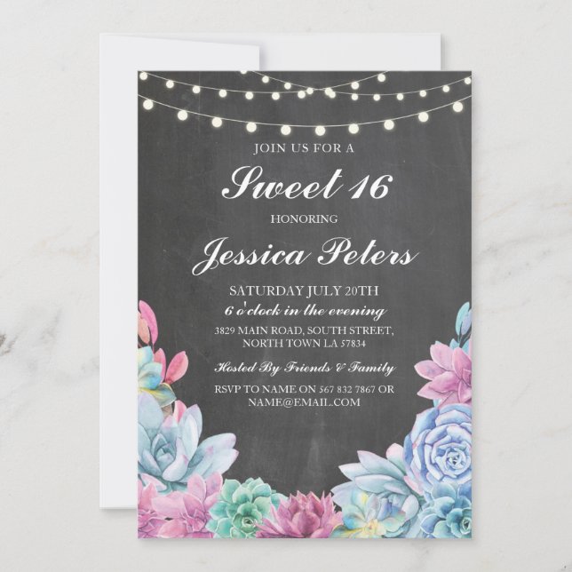 Sweet 16 Birthday Pastels Succulents Rustic Invite (Front)