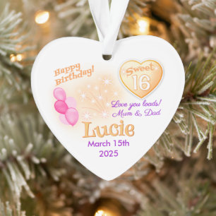 Sweet 16 birthday personalized Girl heart gift Ornament