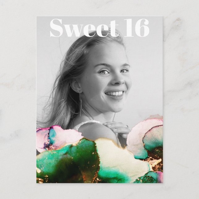 ** Sweet 16 Birthday Photo Green PinK Mint AP29 Invitation Postcard (Front)