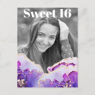 *~* Sweet 16 Birthday Photo Violet Abstract AP29 Invitation Postcard